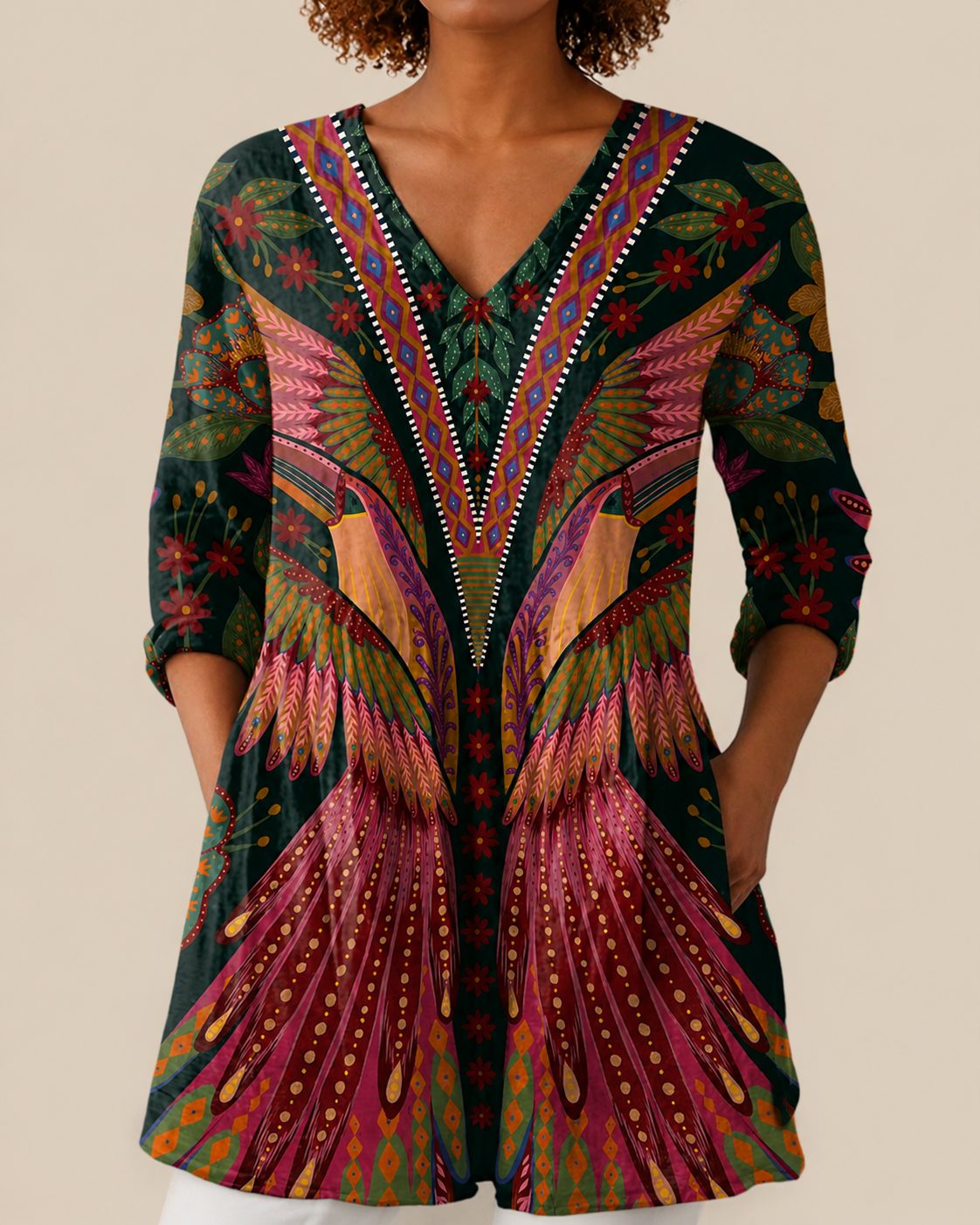 Mila | Lange Bluse mit ausdrucksstarkem Muster