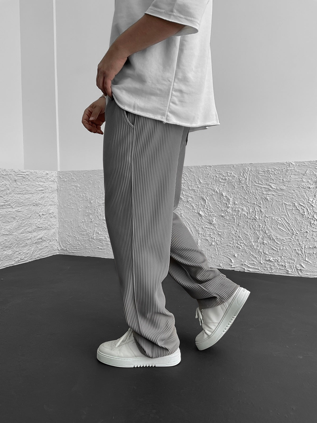 Rippengestrickte Relaxed Fit Hose