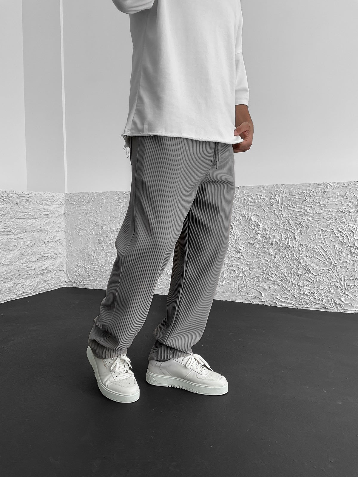 Rippengestrickte Relaxed Fit Hose