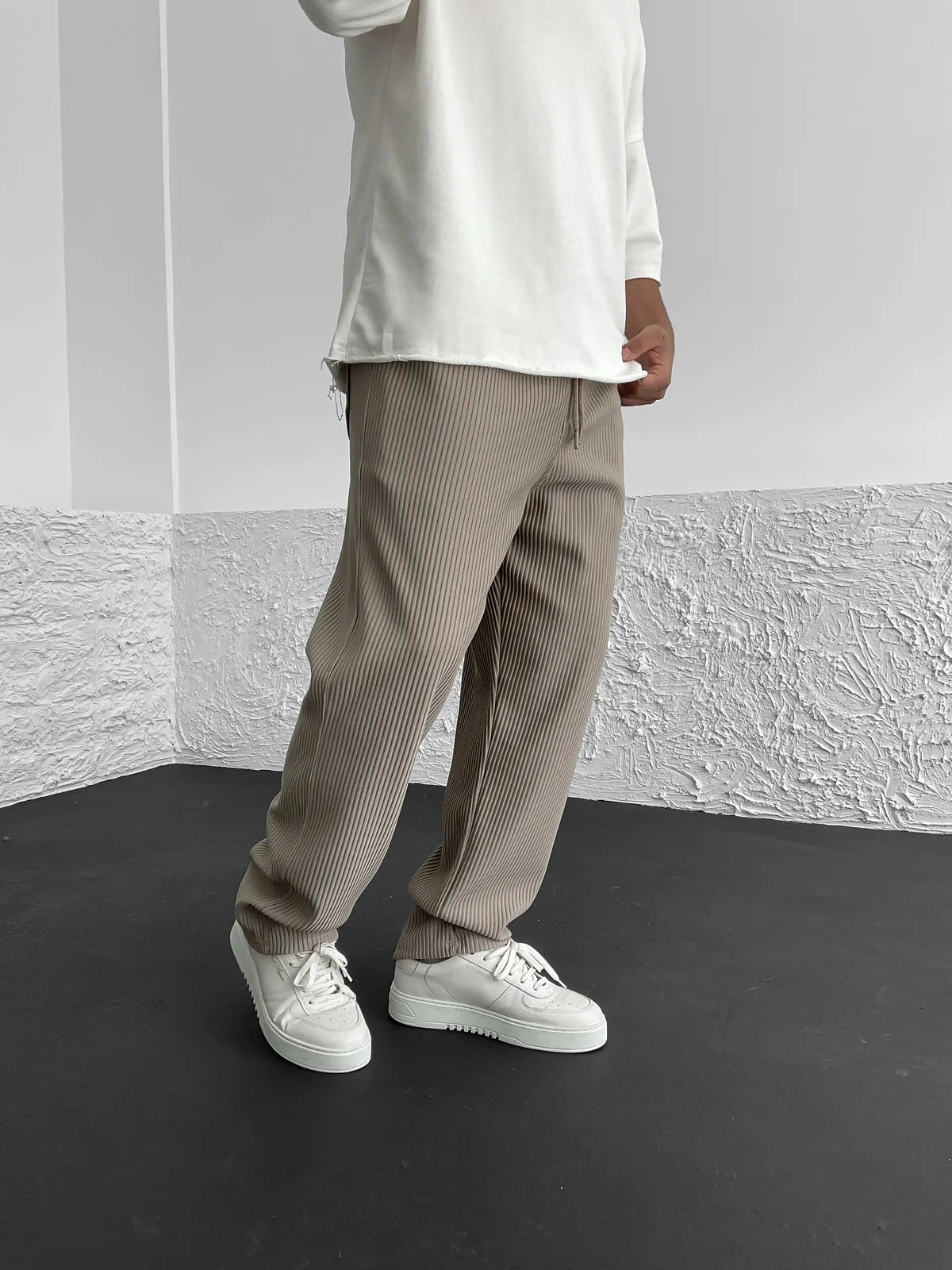 Rippengestrickte Relaxed Fit Hose
