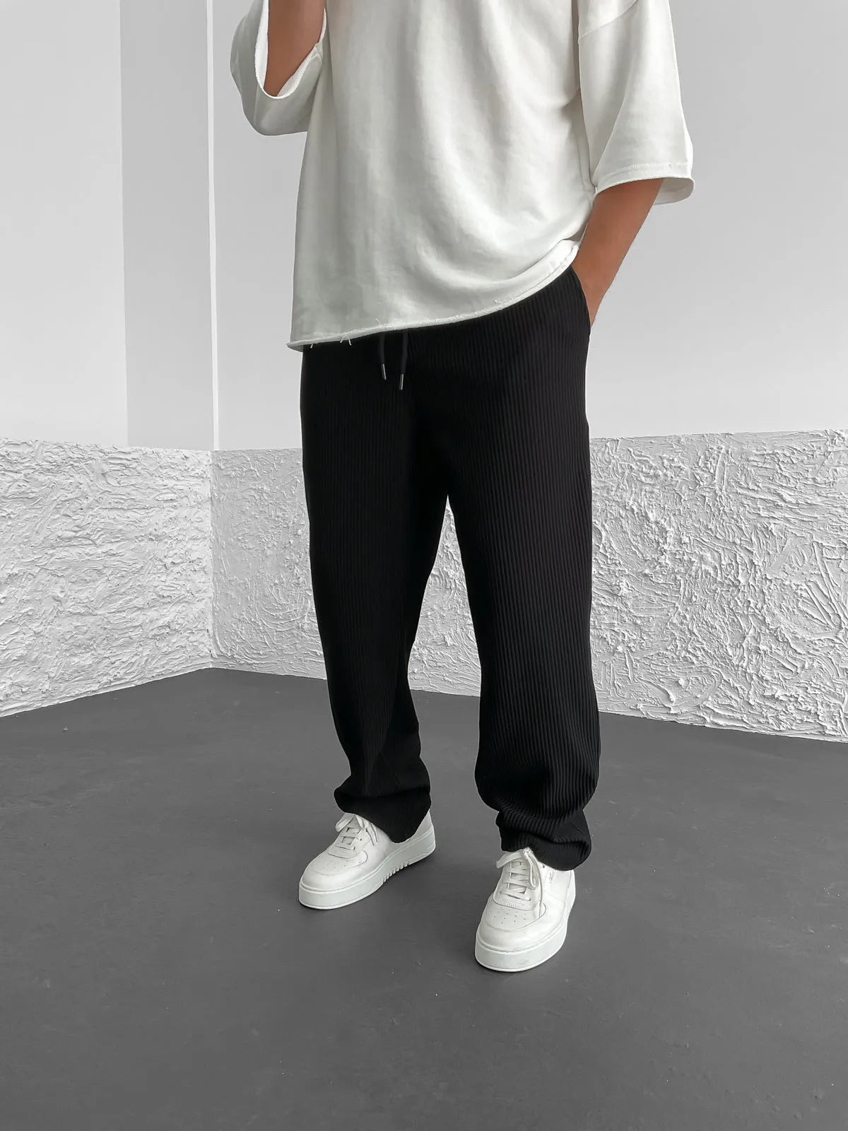 Rippengestrickte Relaxed Fit Hose