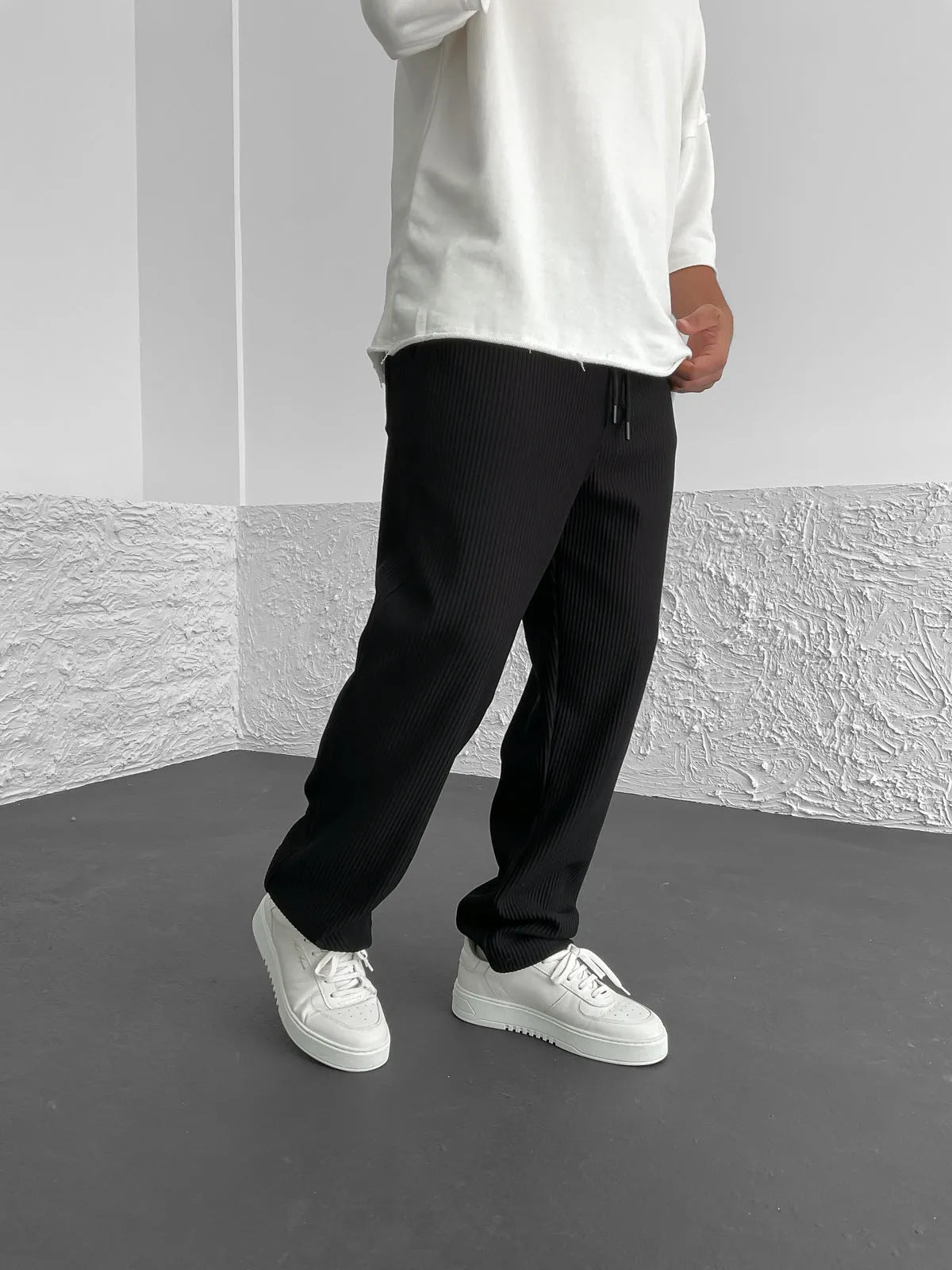 Rippengestrickte Relaxed Fit Hose