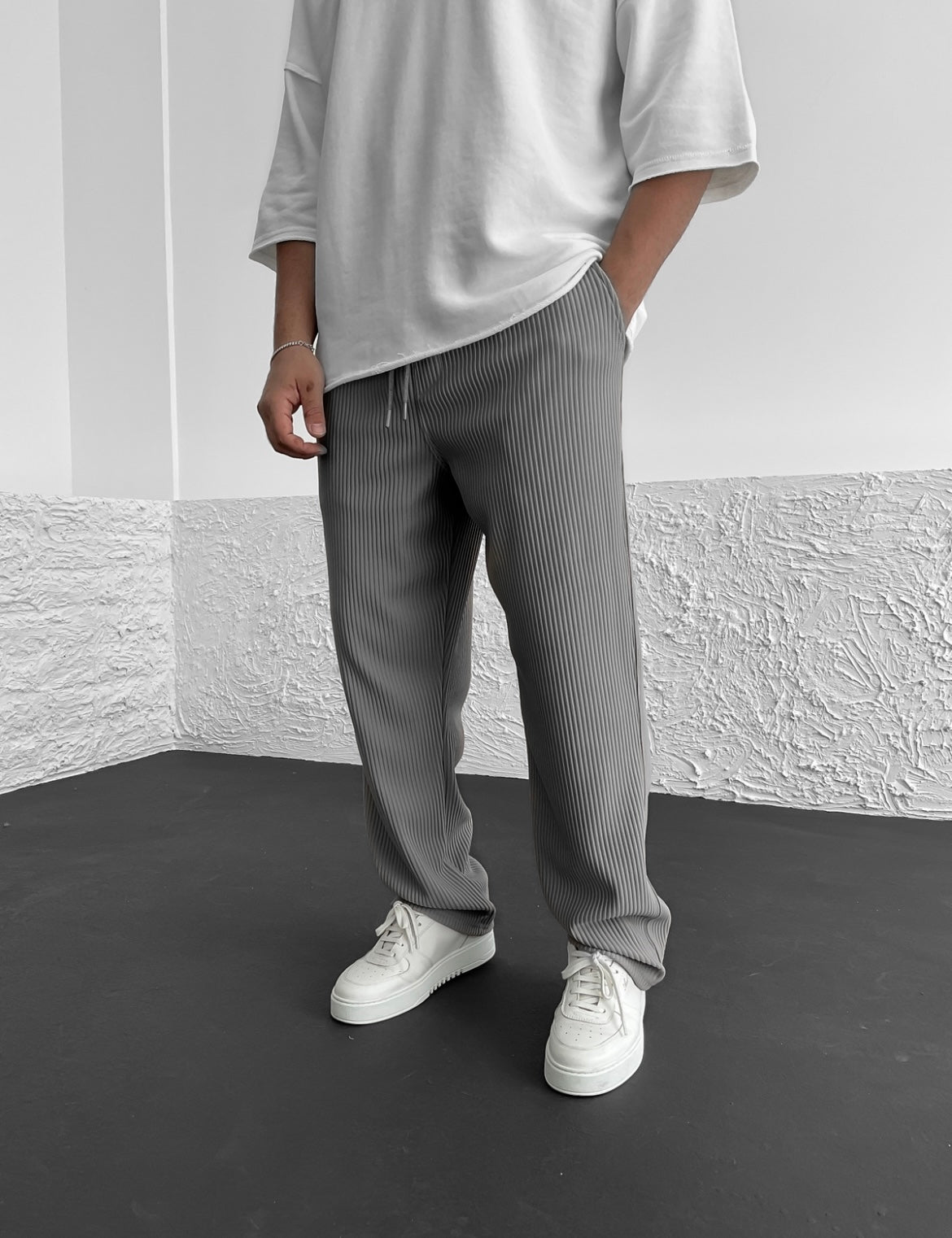 Rippengestrickte Relaxed Fit Hose