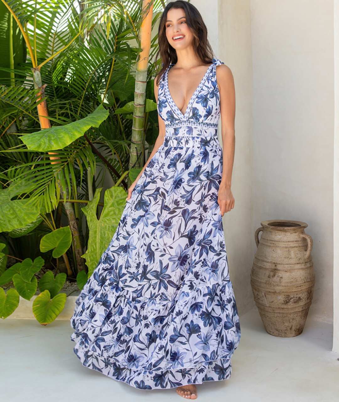 V-Ausschnitt Einteiler Badeanzug mit passendem Rockset