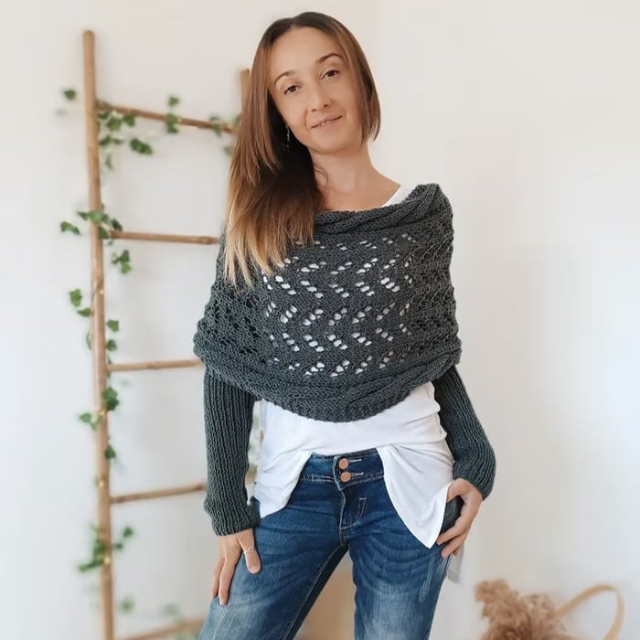 🧶Gestrickter Zopfmuster-Umhang, Bolero für Damen