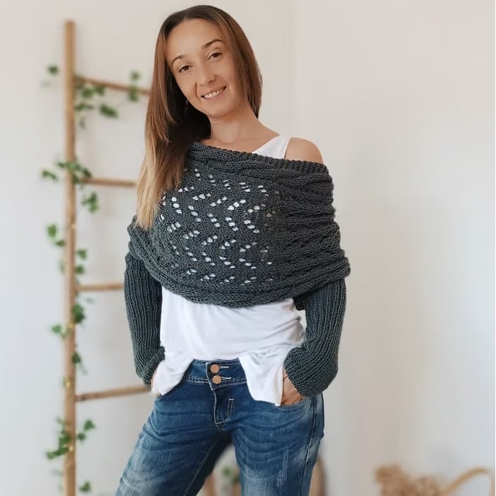 🧶Gestrickter Zopfmuster-Umhang, Bolero für Damen